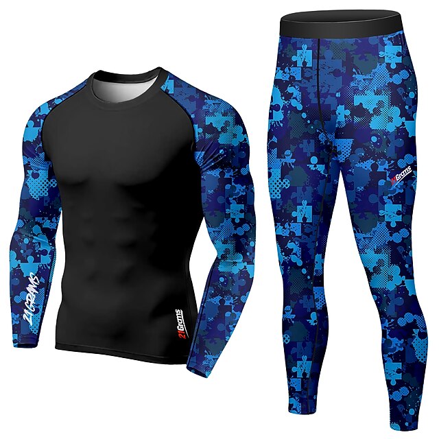 Sports & Outdoors Running, Jogging & Walking | 21Grams® Mens 2 Piece Activewear Set Compression Suit Athletic Athleisure 2pcs Lo