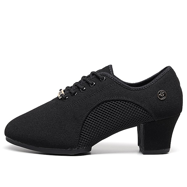  Women's Latin Shoes Practice Trainning Dance Shoes Line Dance Performance Party Practice Lace Up Oxford Thick Heel Lace-up Ankle Strap Adults' Black Red