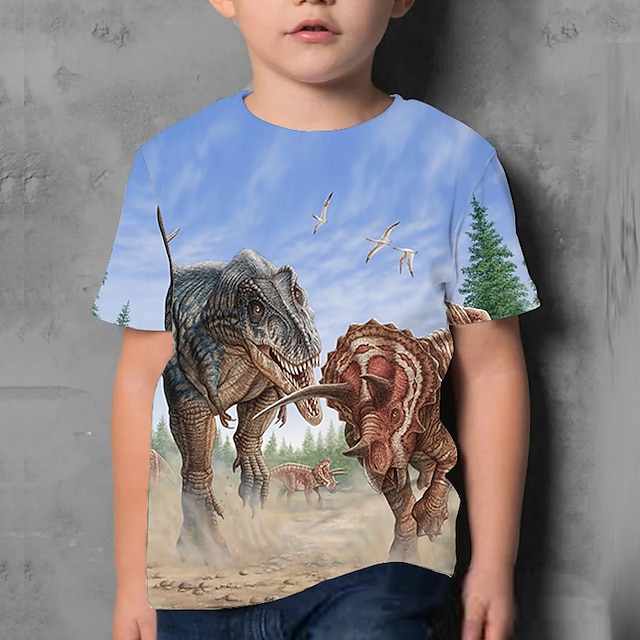 Baby & Kids Boys Clothing | Kids Boys T shirt Short Sleeve Blue Dinosaur 3D Print Graphic Dinosaur Animal Print Daily Wear Activ