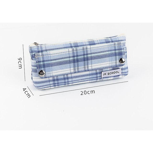 Consumer Electronics Stationery | creative cartoon cute large capacity hand-carrying plaid zipper Stationery Bag Holder For Scho