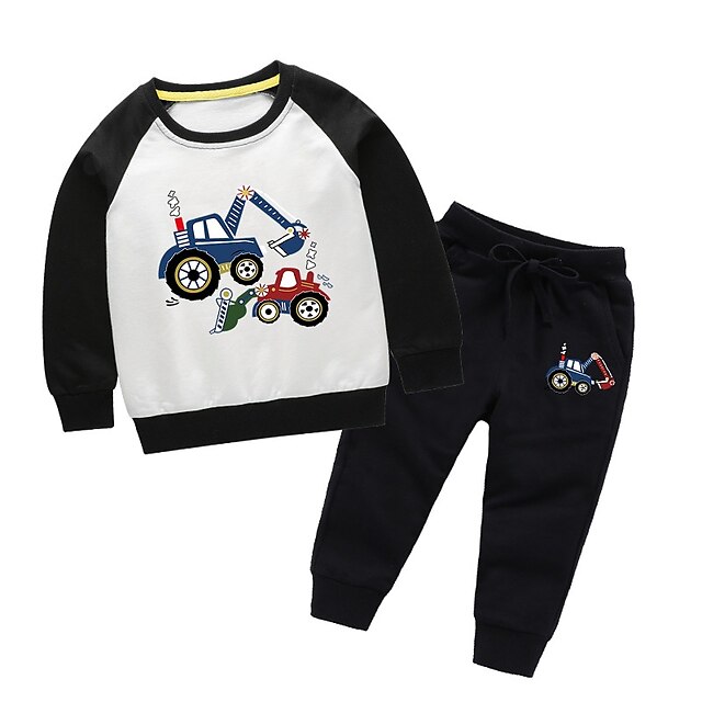 Baby & Kids Boys Clothing | Kids Boys Sweatshirt & Pants Clothing Set 2 Pieces Long Sleeve Blue Black Gray Cartoon Print Cotton 