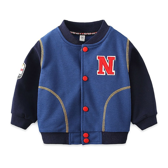 Baby & Kids Girls Clothing | Kids Unisex Jacket & Coat 1pc Long Sleeve Light Blue Navy Blue Solid Color N Letter Cotton Daily We