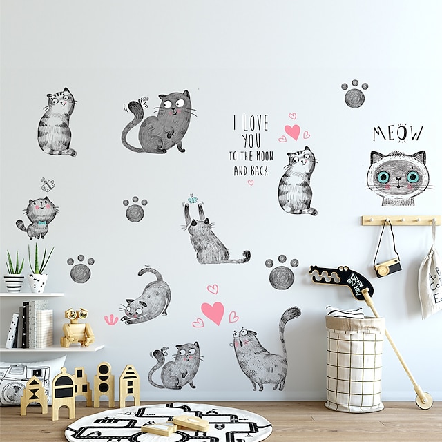 Home & Garden Home Decor | Cute Kitty Wall Stickers Living Room Kids Room Kindergarten Removable PVC Home Decoration Wall Decal 