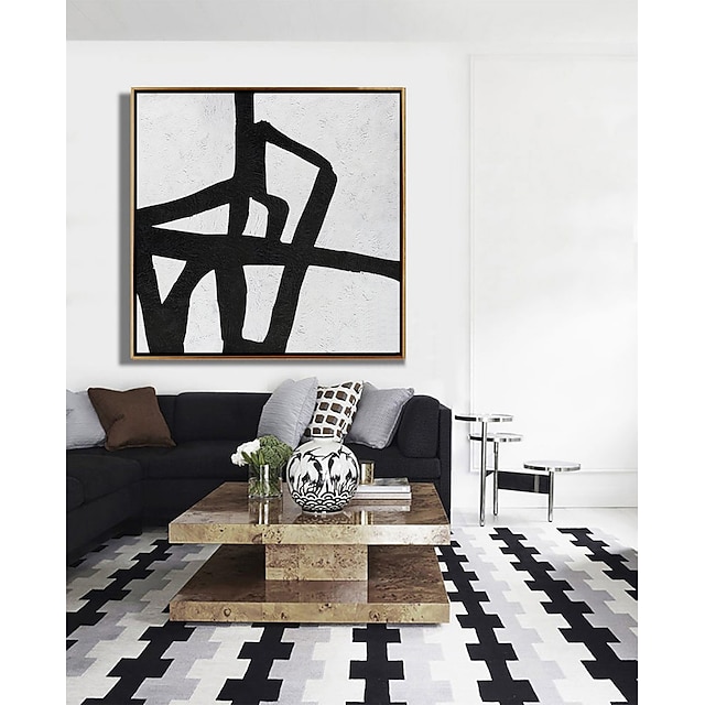 Oil Painting Handmade Hand Painted Wall Art Black White Abstract Ready