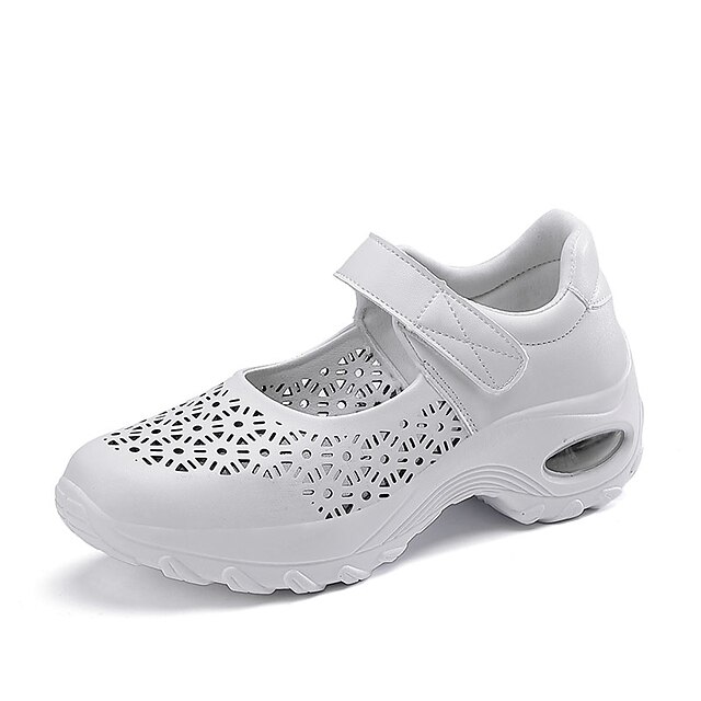 

Women's Sneakers Plus Size Flat Heel Round Toe Casual Minimalism Daily Work Walking Shoes Leather Ankle Strap Fall Spring Solid Colored White Black