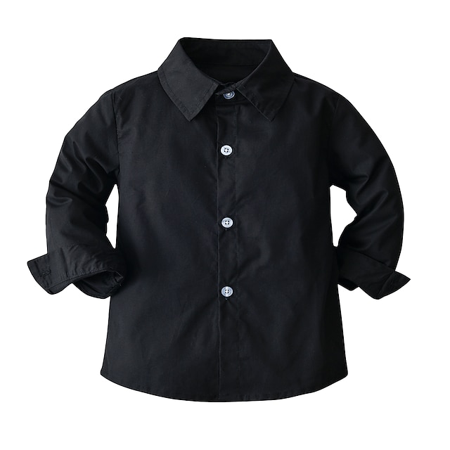  для малышей рубашка для мальчиков блузка с длинным рукавом однотонные черные детские топы все сезоны базовые повседневные / повседневные повседневные повседневные детские стандартные 2-8 лет