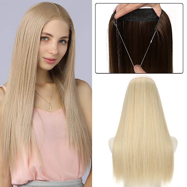 Halo Hair Extension Long Straight Synthetic Hair Invisible Secret Wire ...