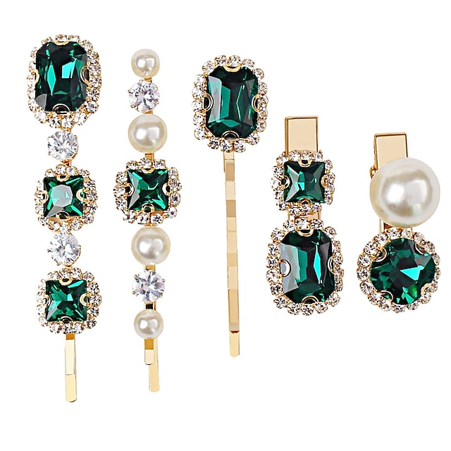 Beauty & Hair Health & Personal Care | 5 Pcs Vintage Hair Clip Pin Pearl Bobby Gold Pins Decorative Green Crystal Clip Hair Acce