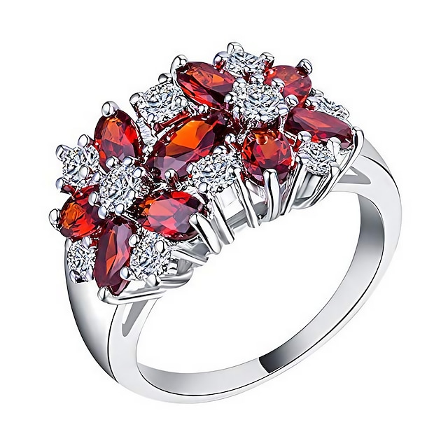  prata corte oval vermelho preto verde azul cúbico zircônia floral anel cluster feminino multicolor flor anel anel de noivado de casamento