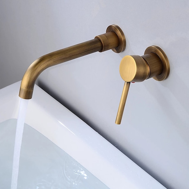  Bathroom Sink Mixer Faucet Wall Mounted, 2 Holes Single Handle Wash Basin Sink Mixer Brass Taps Rough in Valve with Cold Hot Water Hose, Aged Bronze/Black Satin Nickel/Bright Chrome