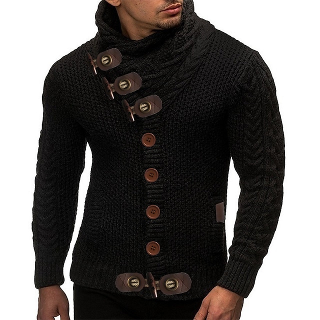 Men's Sweater Cardigan Turtleneck Sweater Cropped Sweater Knit Regular ...
