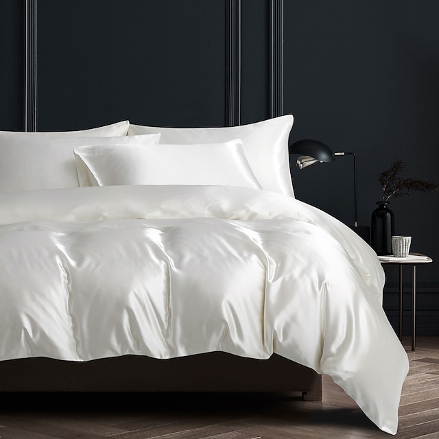 Set Quilt Bedding Sets Comforter Cover, White Silk Single Duvet Cover