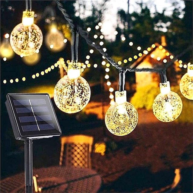  Solar Bulb String Lights Outdoor 50 LEDs 7m Crystal Ball Solar Light 6.5m 30 Leds Outdoor IP65 Waterproof 8 Models String Fairy Lamps Solar Garden Garlands Christmas Decoration