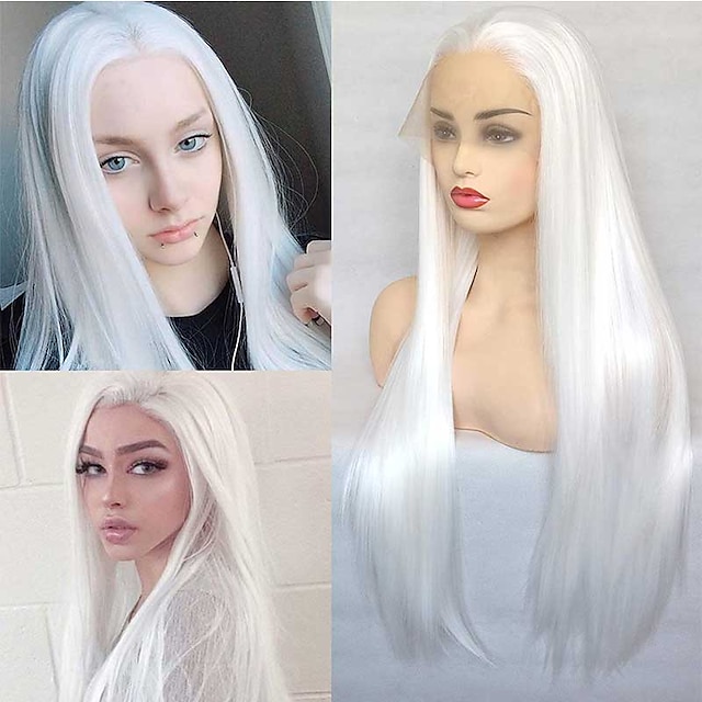 Beauty & Hair Wigs & Hair Pieces | Synthetic Lace Wig Natural Straight Style 22 inch White Middle Part 4x13 Closure Wig Womens W