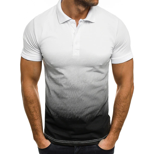 Men's Polo Shirt Golf Shirt Gradient Turndown Black / Red Black-White ...