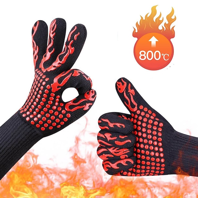  een stuk bbq handschoenen hoge temperatuur weerstand ovenwanten 800 graden vuurvaste barbecue warmte-isolatie magnetron handschoenen;
