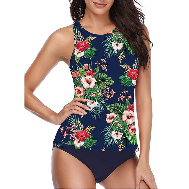 Sports & Outdoors Surfing, Diving & Snorkeling | Womens Tankini Two Piece Swimsuit Backless High Neck Bathing Suit Floral / Bota