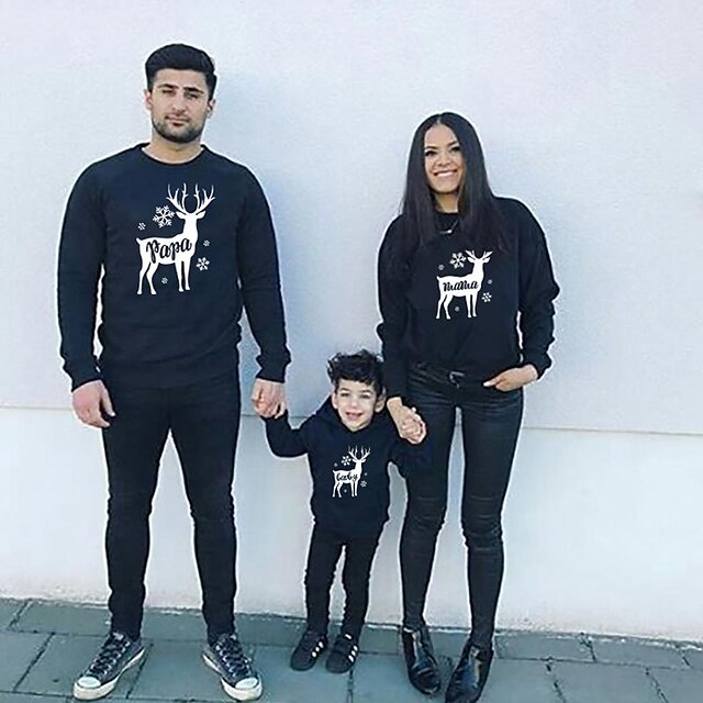 Baby & Kids Matching Outfits | Family Look Tops Cotton Deer Christmas Gifts Black Red Long Sleeve Daily Matching Outfits / Winte