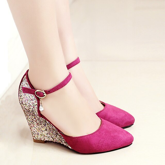 Dames Hoge hakken Sleehak Gepuntte Teen PU Gesp Pailletten Kleurenblok Paars  Roze Zwart 8720147 2021 – $16.12