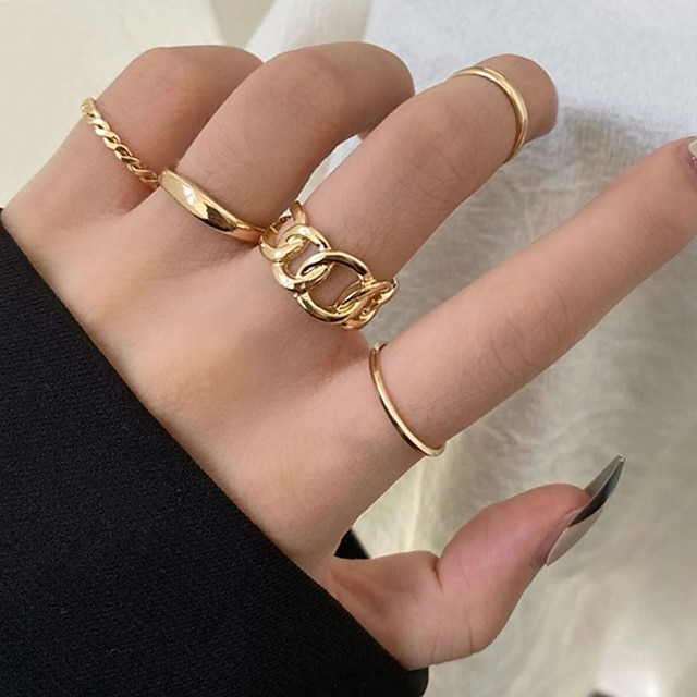  5pcs Ring Set Geometrical Gold Alloy Elegant Fashion Holiday 1 set One Size