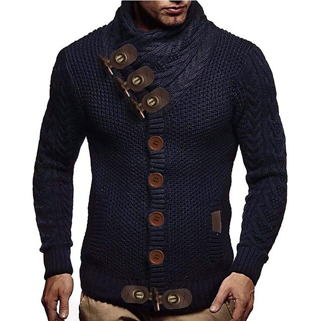 Men's Sweater Cardigan Turtleneck Sweater Cropped Sweater Knit Regular ...