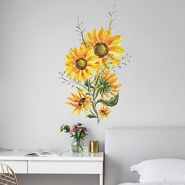 Home & Garden Home Decor | Yellow Flowers Removable PVC Cartoon Wall Stickers Home Decoration Wall Decal 1PC 37*60cm For Bedroom