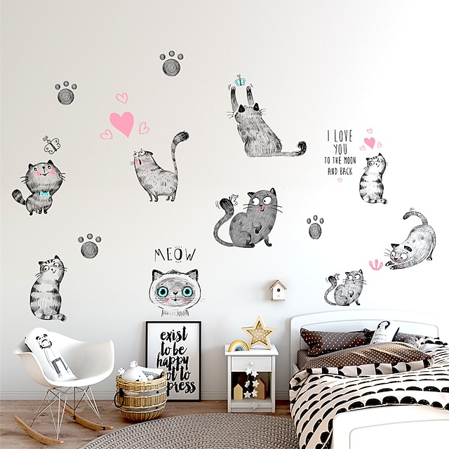 Home & Garden Home Decor | Cute Kitty Wall Stickers Living Room Kids Room Kindergarten Removable PVC Home Decoration Wall Decal 