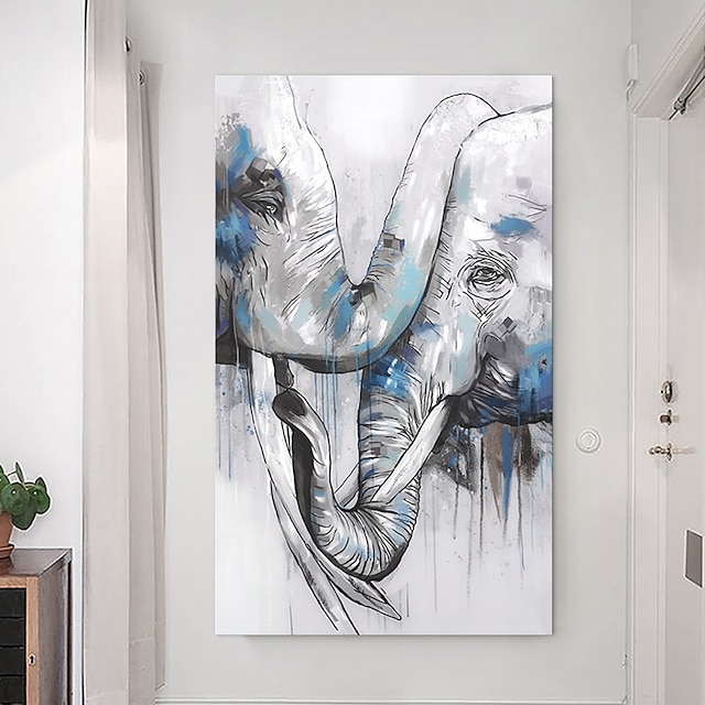 Home & Garden Wall Art | Oil Painting Handmade Hand Painted Wall Art Animal Couple Elephants Home Decoration Decor Rolled Canvas