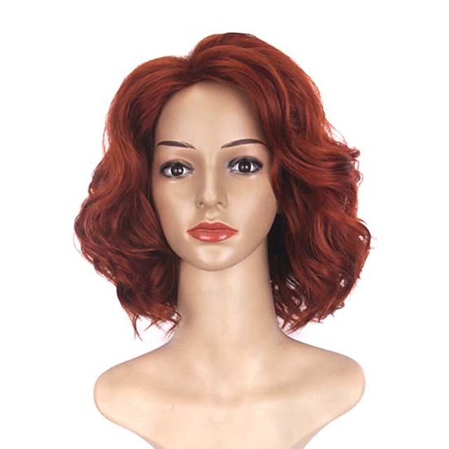  Perucce rosso scuro per donne peruca cosplay di Infinity War peruca Vedova Nera Natasha Romanoff corta riccia capelli sintetici resistenti al calore per Halloween