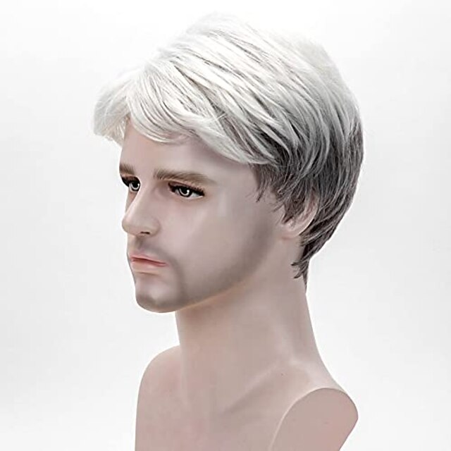 Perruque Courte Cheveux Humains Blanc Et Gris - Pour Homme - Référence MARTIN 51 - Neuf Avec étiquettes