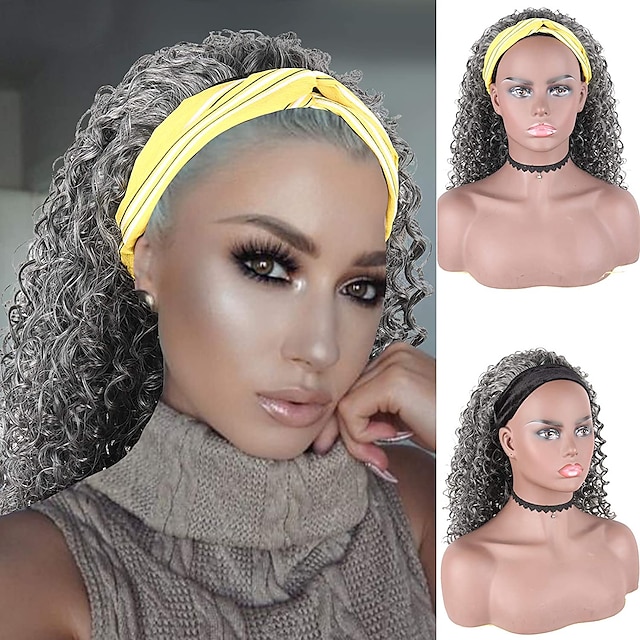 Curly Wave Loose Wave Headband Wigs With Headbands Attached Half Wigs For Black Women Cute Dark 