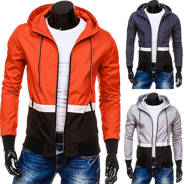 

Men's Hoodie Jacket Hiking Jacket Hiking Windbreaker Winter Outdoor Quick Dry Lightweight Breathable Sweat wicking Jacket Top Hunting Fishing Climbing Light Grey Orange Dark Gray