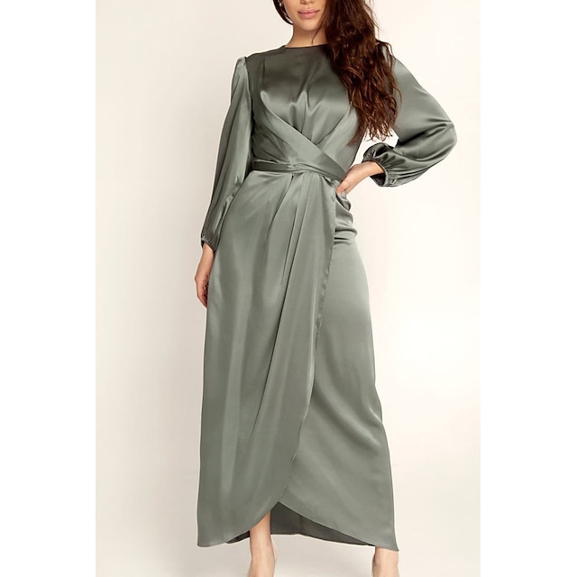 

Women's Swing Dress Maxi long Dress Green Black Gray Purple Pink Brown Long Sleeve Solid Color Pure Color Layered Ruched Fall Spring Crew Neck Hot Elegant Formal Lantern Sleeve 2022 S M L XL XXL