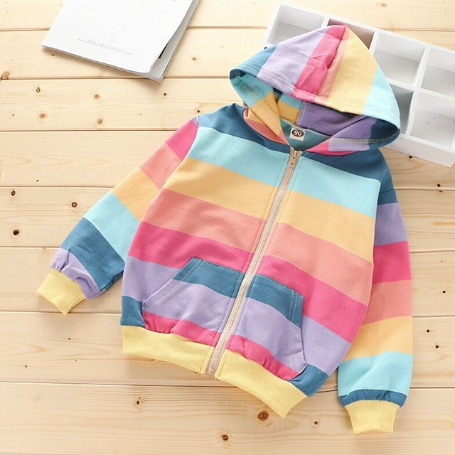 Baby & Kids Girls Clothing | Kids Girls Coat Long Sleeve Colorblock Blue Rainbow Rainbow Zipper Fall Active 3-8 Years / Basic / 