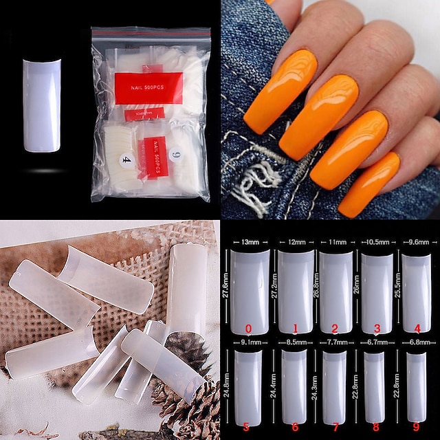 500pcs Pro White Clear V Straight Round End Full Half Acrylic Ballet Coffin French False Nail Tips Fake Toenail Tip Manicure 21 12 47