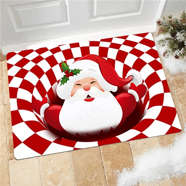  Christmas Carpet Floor Mat Santa Claus Red Gift Mat Living Room Bedroom Entrance Mat  Different Sizes