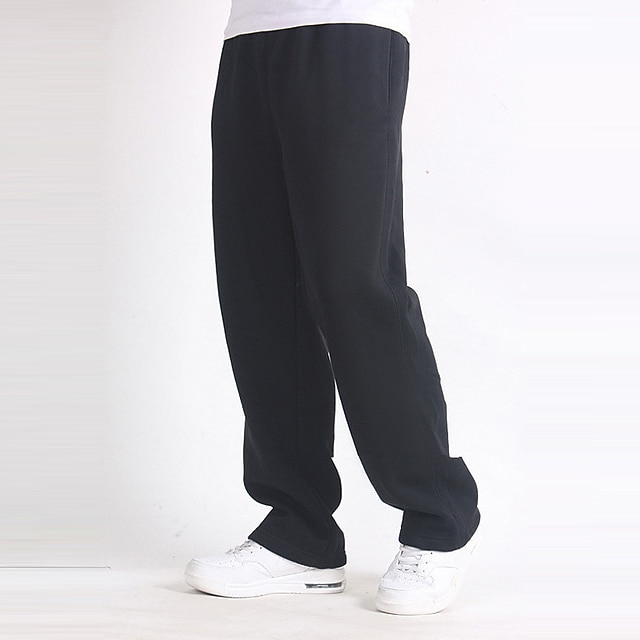  Men's Fleece Pants Sweatpants Joggers Trousers Elastic Waist Straight Leg Solid Color Plain Breathable Comfortable Full Length Sports Outdoor Daily Wear Casual / Sporty Athleisure Black Wine