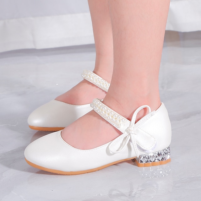 Girls' Heels Flower Girl Shoes Formal Shoes Princess Shoes Leather PU Portable Walking Wedding Dress Shoes Little Kids(4-7ys) Big Kids(7years +) Daily Party & Evening Walking Shoes Bowknot Pearl