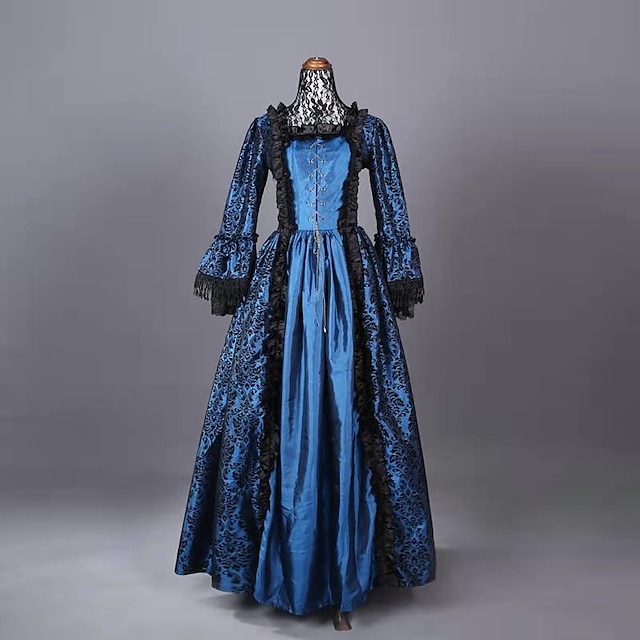  Princess Maria Antonietta Rococo Victorian Vacation Dress Dress Party Costume Costume Prom Dress Women's Cotton Costume Ink Blue Vintage Cosplay Masquerade Party & Evening Long Sleeve Floor Length
