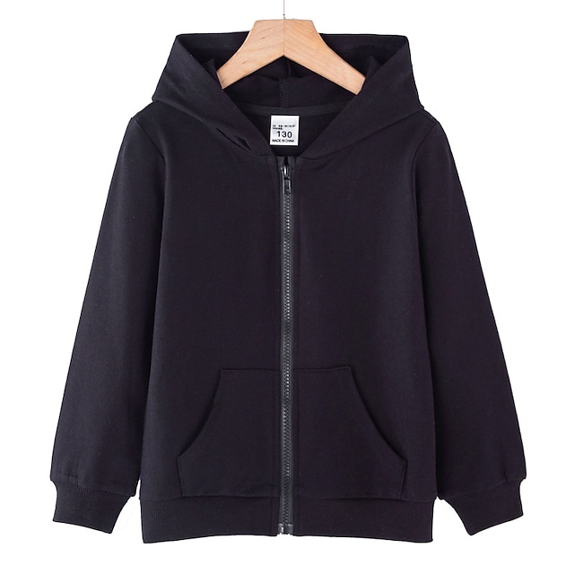  Barn Unisex Jakke Kappa Ytterkläder Slät Långärmad Ficka Täcka Gata Bomull Aktiv Grundläggande Svart Rodnande Rosa Gul Vinter Höst 3-13 år