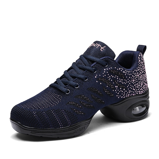  Women's Dance Sneakers Party Training Hip Hop Performance Professional Sneaker Thick Heel Round Toe Lace-up Teenager Adults' Black Rosy Pink Blue