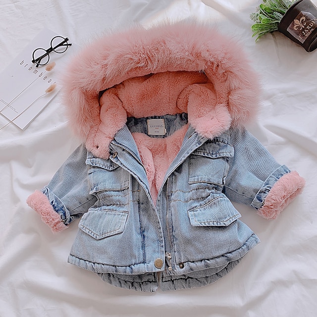 Baby & Kids Girls Clothing | Kids Girls Coat Pink*short denim jacket Gray*short cow in coat Blue Solid Color Cute 3-8 Years / To