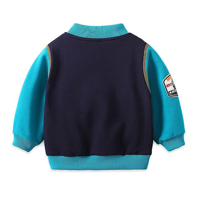 Baby & Kids Girls Clothing | Kids Unisex Jacket & Coat 1pc Long Sleeve Light Blue Navy Blue Solid Color N Letter Cotton Daily We