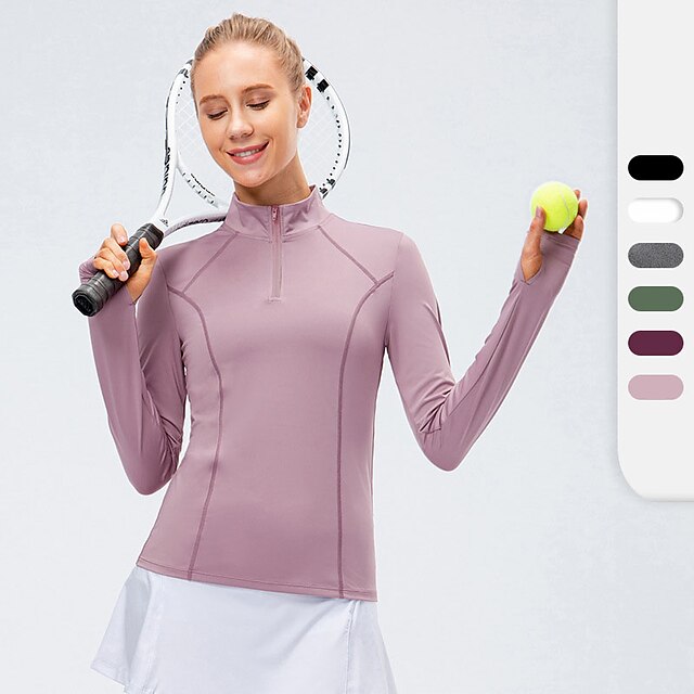  Women's Stand Collar Yoga Top Winter Thumbhole Solid Color White Black Zumba Yoga Fitness Sweatshirt Top Long Sleeve Sport Activewear Breathable Quick Dry Moisture Wicking Stretchy Slim / Lightweight