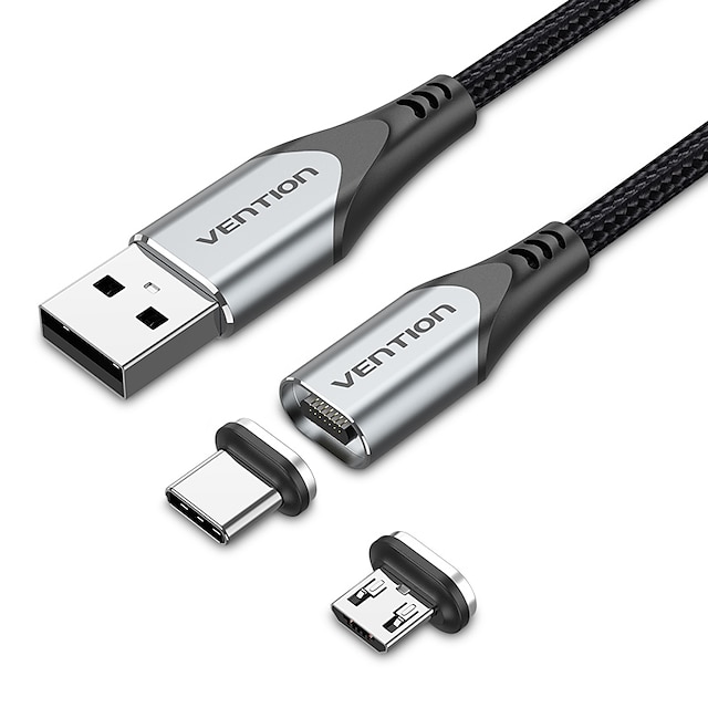  VENTION USB 2.0 マイクロUSB USB C ケーブル 磁石バックル クイックチャージ 5 A 2.0メートル(6.5Ft) 1.5M(5フィート) 1.0メートル(3フィート) ナイロン TPE 銅錫メッキ 用途 サムスン Xiaomi Huawei 携帯電話アクセサリー