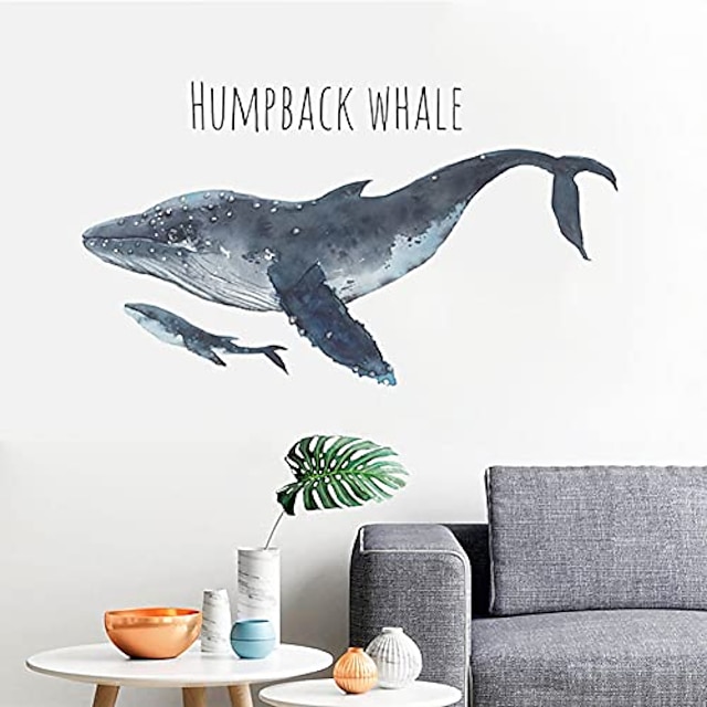 Home & Garden Home Decor | kids boys girls blue whale wall stickers decals ocean theme fishes removable peel and stick art decor