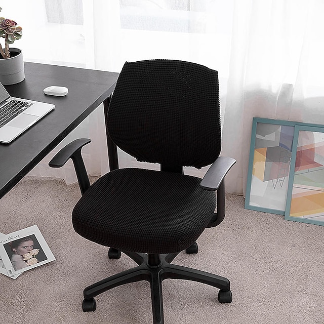  Housse de chaise de bureau d'ordinateur extensible rotative siège de jeu housse élastique jacquard noir uni couleur unie doux durable lavable