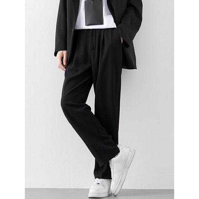 Mens Clothing Mens Bottoms | Mens Simple Culottes Wide Leg Full Length Pants Solid Color Mid Waist Black S M L XL - JT41839