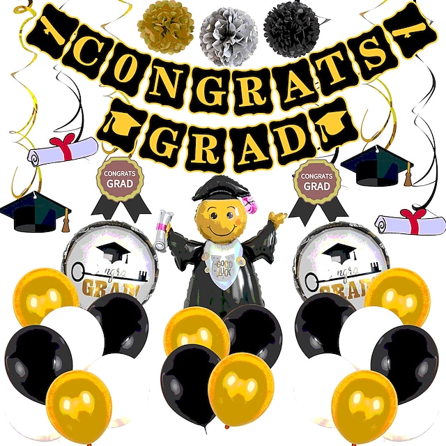 Home & Garden Home Decor | Graduation Balloon Set Graduation Party Balloon Golden Confetti Combo Balloon Congratulations Graduat