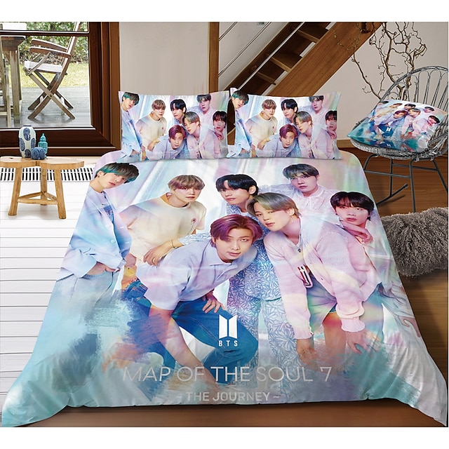  BTS Series Duvet Cover Bedding Sets Comforter Cover with 1 Duvet Cover or Coverlet，1Sheet，2 Pillowcases for Double/Queen/King(1 Pillowcase for Twin/Single)